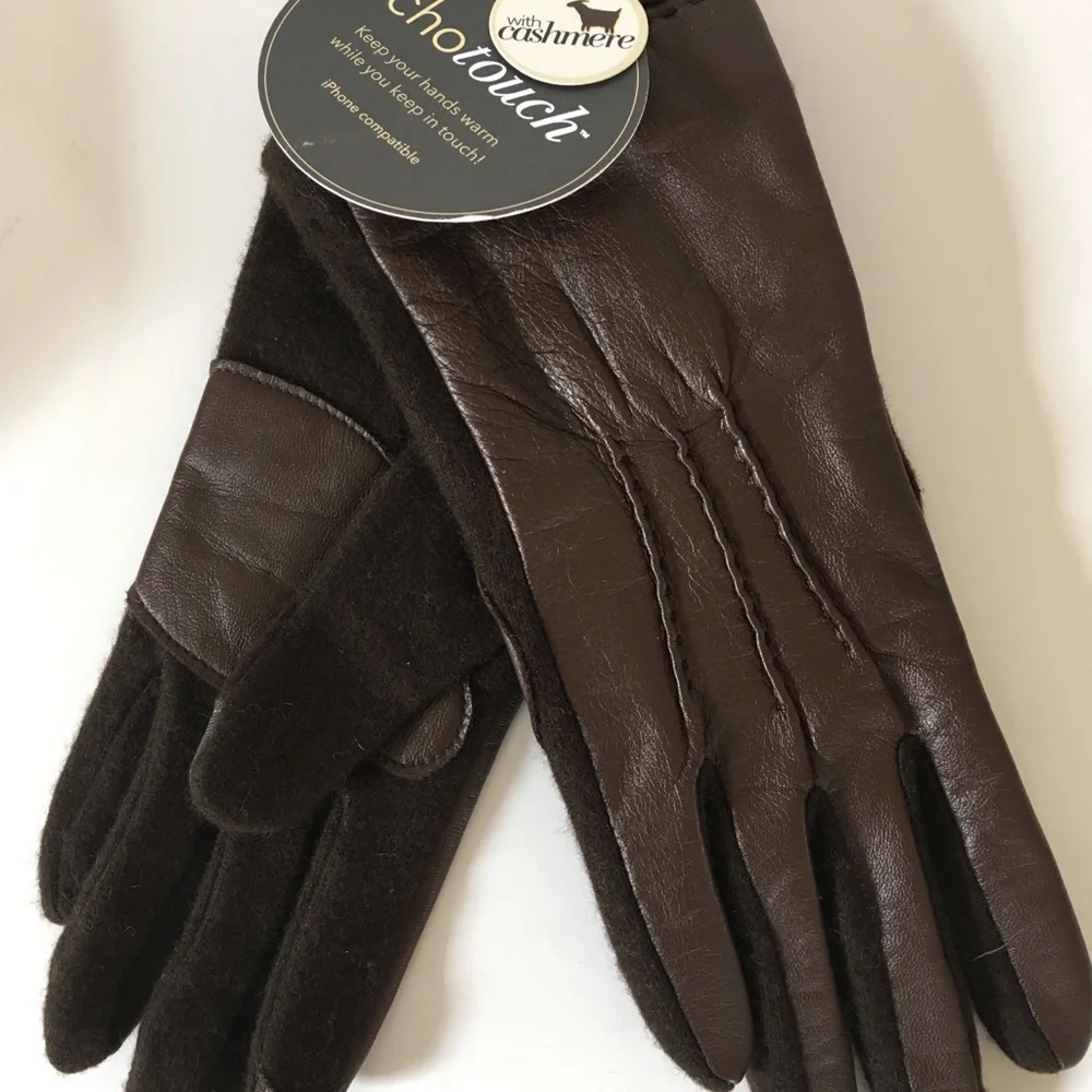 Cashmere Leather Gloves Touch Screen Size S